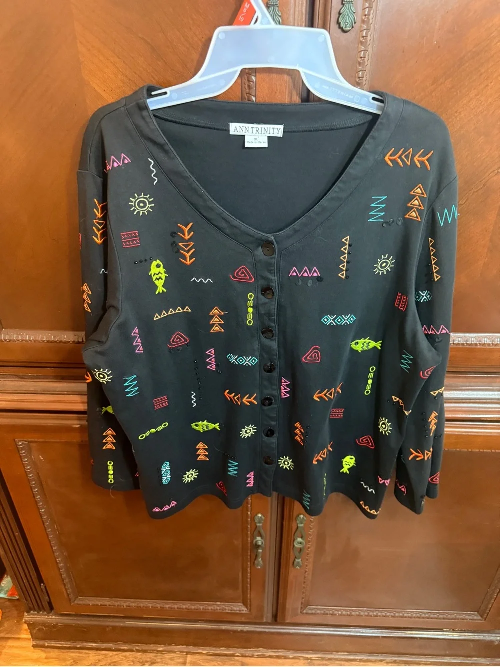 Ann Trinity EUC 100% Cotton Vintage Multi colored Embroidered &  sequin top XL
